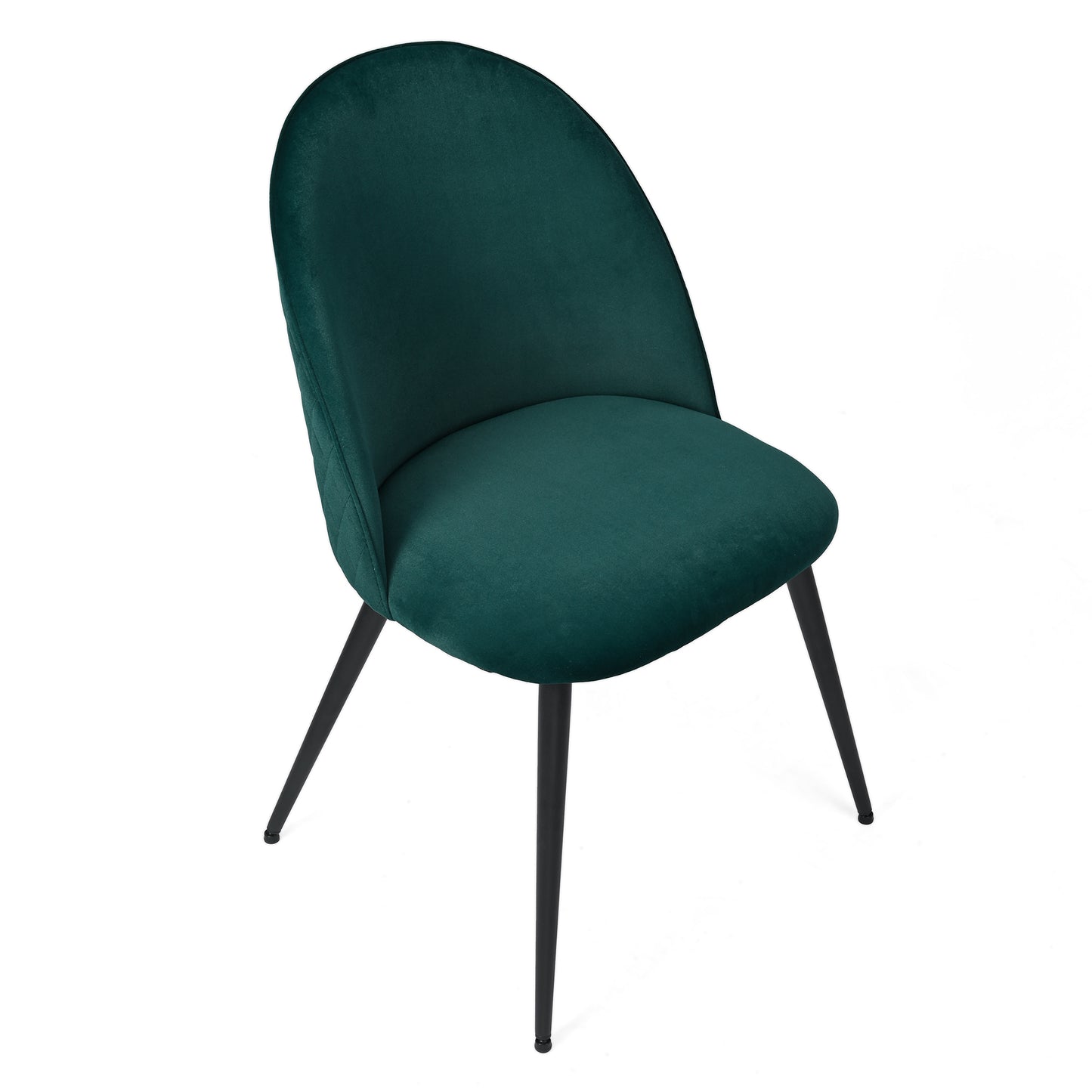 Dining Chair, Green Velvet, Metal Black legs, Set of 2 Side Chairs