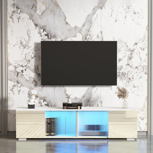 TV stand,TVCabinet,entertainment center,TV console,media console,with LED remote control lights,roof gravel texture,UV drawer panels,sliding doors,can be placed in the living room,bedroom,color:Beige